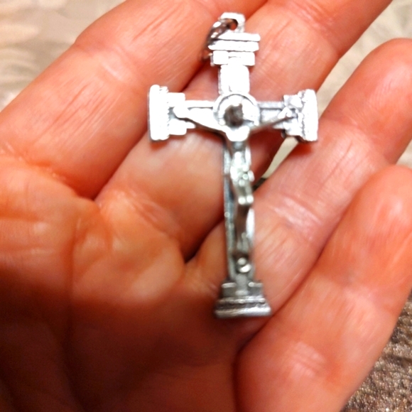 ▫️✝️▫️Beautiful Vintage Deadstock Ornate Silver Metal Crucifix Cross Pendant - Picture 6 of 15
